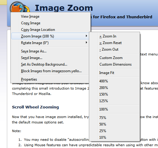 Image Zoom Context Menu